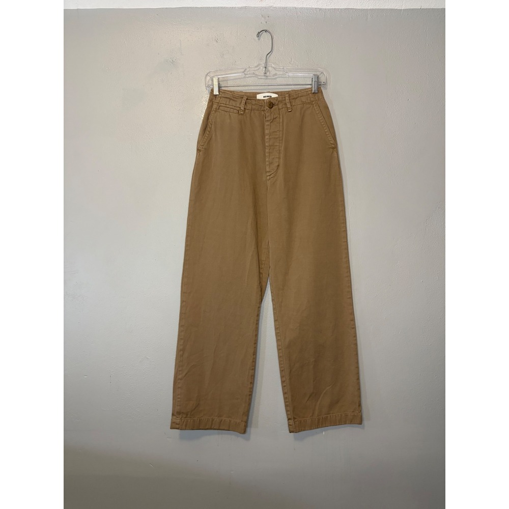 Buck Mason Womens Khaki Twill Wide Leg Pants High Rise Tan Chino Trousers 27